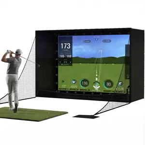 Complete Golf Simulator Enclosure Package, 11x8 ft 4K Impact Screen with Blackout Cage, Home Driving Range Net System with Frame Poles Side Nets Sandbags for Indoor Garage Practice, 4:3 Aspect Ratio