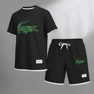 Men's Mechanical Crocodile Print Waffle Fabric Short-Sleeved Shirt And Shorts Set