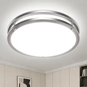 16-Inch Flush Mount Ceiling Lights, Dimmable 3000K-5000K Adjustable LED Ceiling Light, 24W Round Slim Light Fixture, Brushed Nickel for Kitchen, Bedroom, Bathroom, Hallway-1 Pack