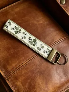 1 Embroidered Fabric Wristlet Keychain for Women, Cute Wrist Key Chain with Metal Hardware