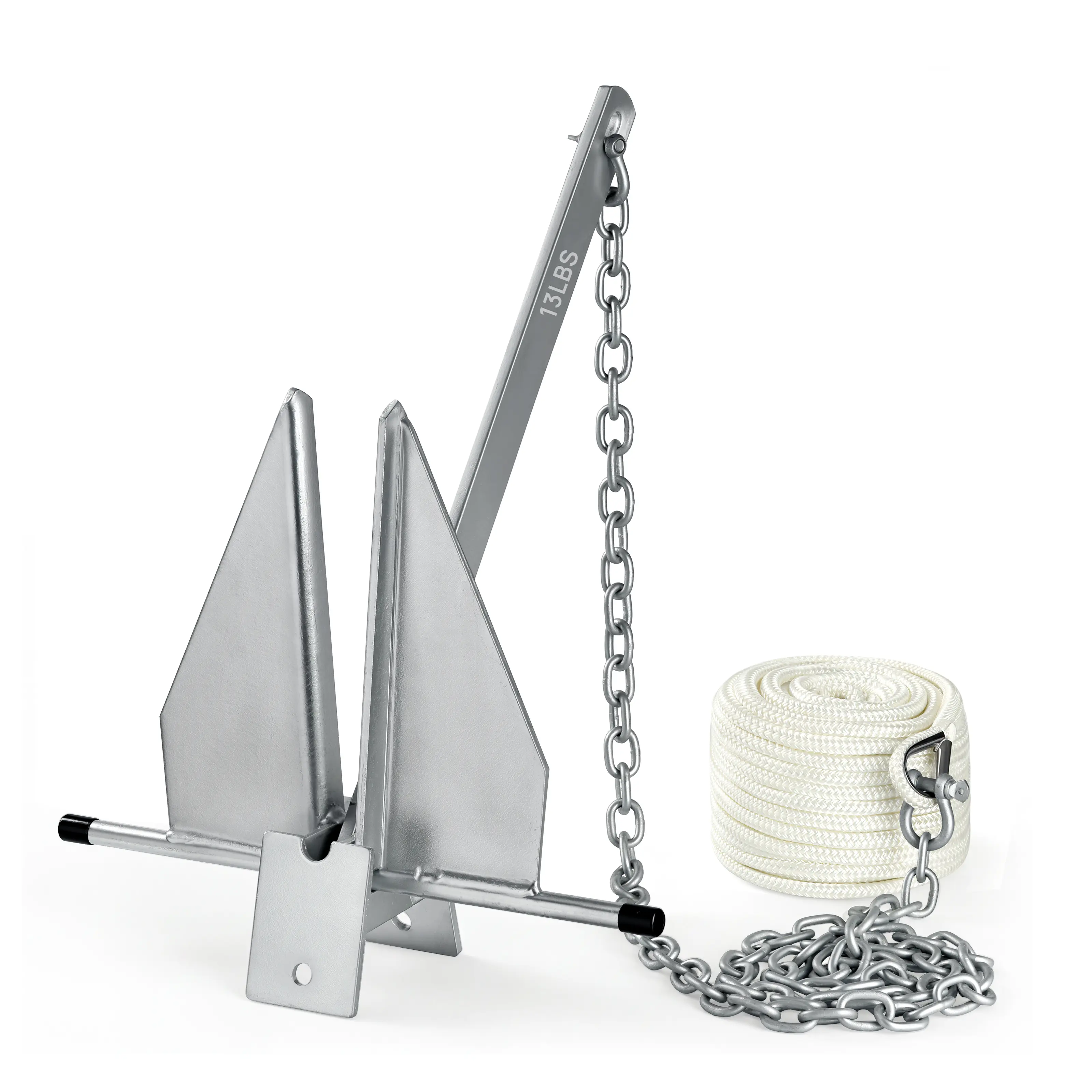 IRONHARBOR 13 lb Galvanized Fluke Boat Anchor Kit with 3/8" x 75 ft Rope for Pontoons Dinghies Fishing Boats Bass Boats Sport Yachts