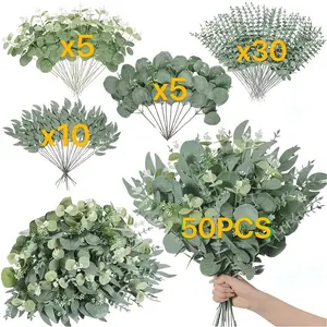 All-Occasion Floral Hack! 50pcs Bulk Artificial Eucalyptus Mix Plastic Simulation Leaves! 4 Leaf Types for DIY Bouquets Decorative Flowers Bouquet – Perfect for Wedding & Christmas Home Decor