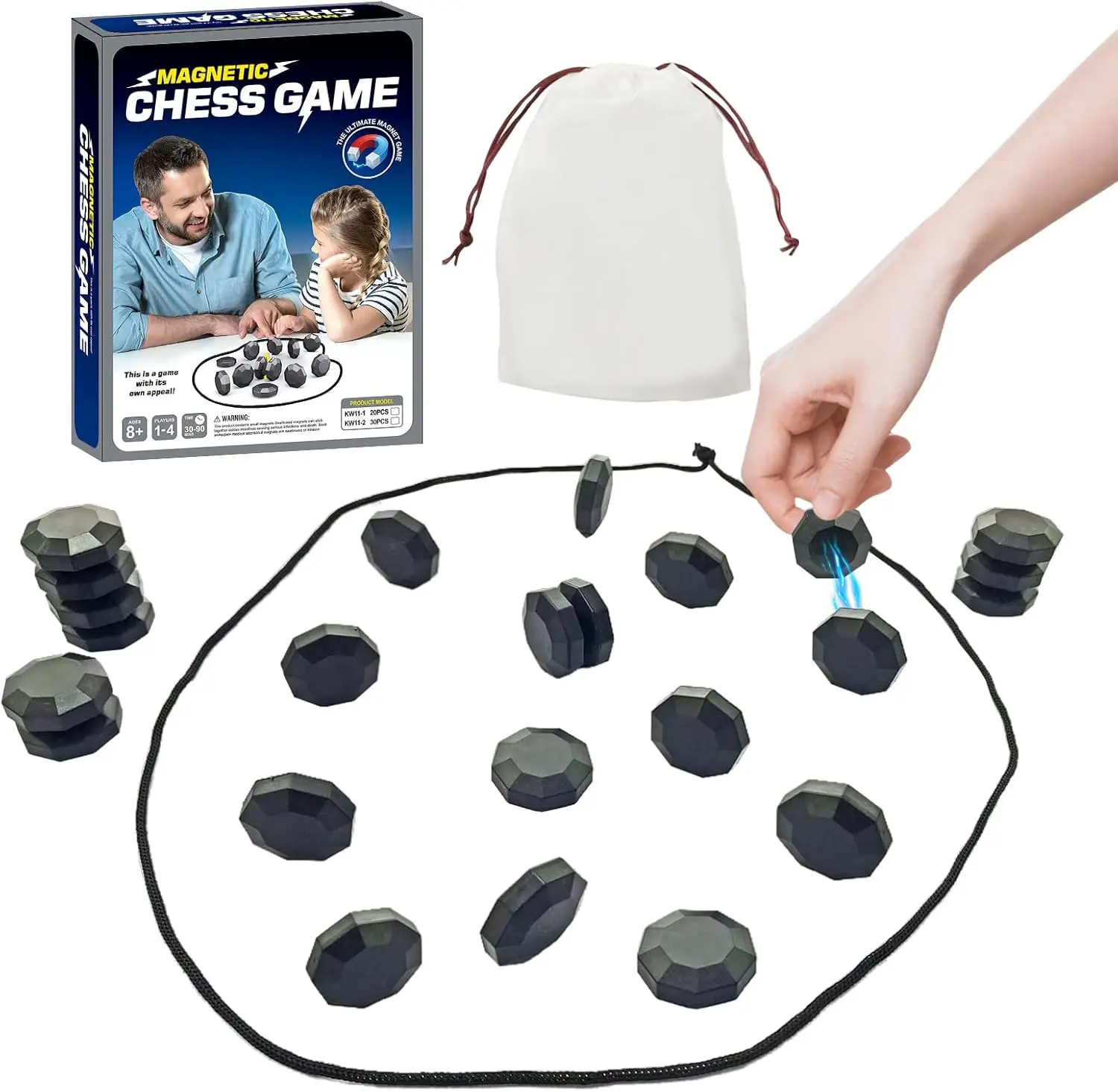 Magnetic Chess Game with 20 Full-Size Stones, 2-4 Player Family Party Travel Strategy Board Game for Kids Adults, Gold Magnet Puzzle Game Gift by Sooshoom