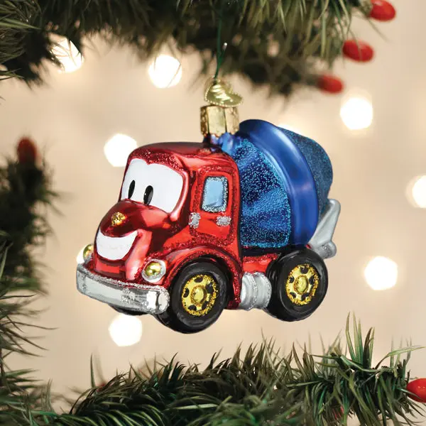 Cheery Handmade Cement Truck Ornament - Handmade Ornament, Childhood Vibe Memory Keeper, Unisex Christmas Car Interior Decor, Automotive Accessory