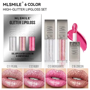 3-piece set Wet Shiny Liquid Lip Gloss Diamond Shimmer Glitter Big Brush Lip Plumper Oil 6Colors Sparkling Highgloss Sequins Pearly Makeup