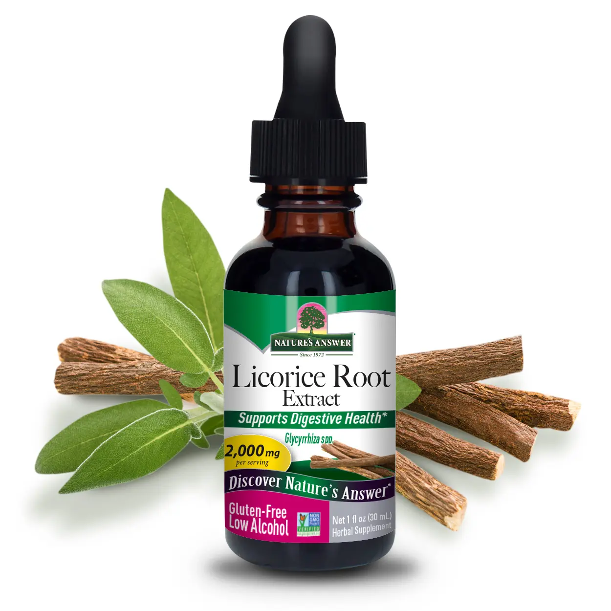 Nature's Answer Organic Low Alcohol Licorice Root 2000mg 1oz Extract | Digestion Support | Natural Immune Booster | Promotes Lung Function | Gluten-Free, Non-GMO, Vegan | Single Count