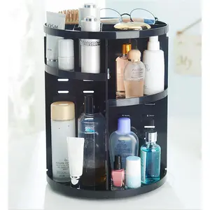 212 MAIN 9x12 in. Standing Modern Plastic Rotatable Cosmetic Storage Tower - Adjustable Storage Makeup Tool Organizer, Black Vanity Accessory, Gift Option, Vanity Accessories