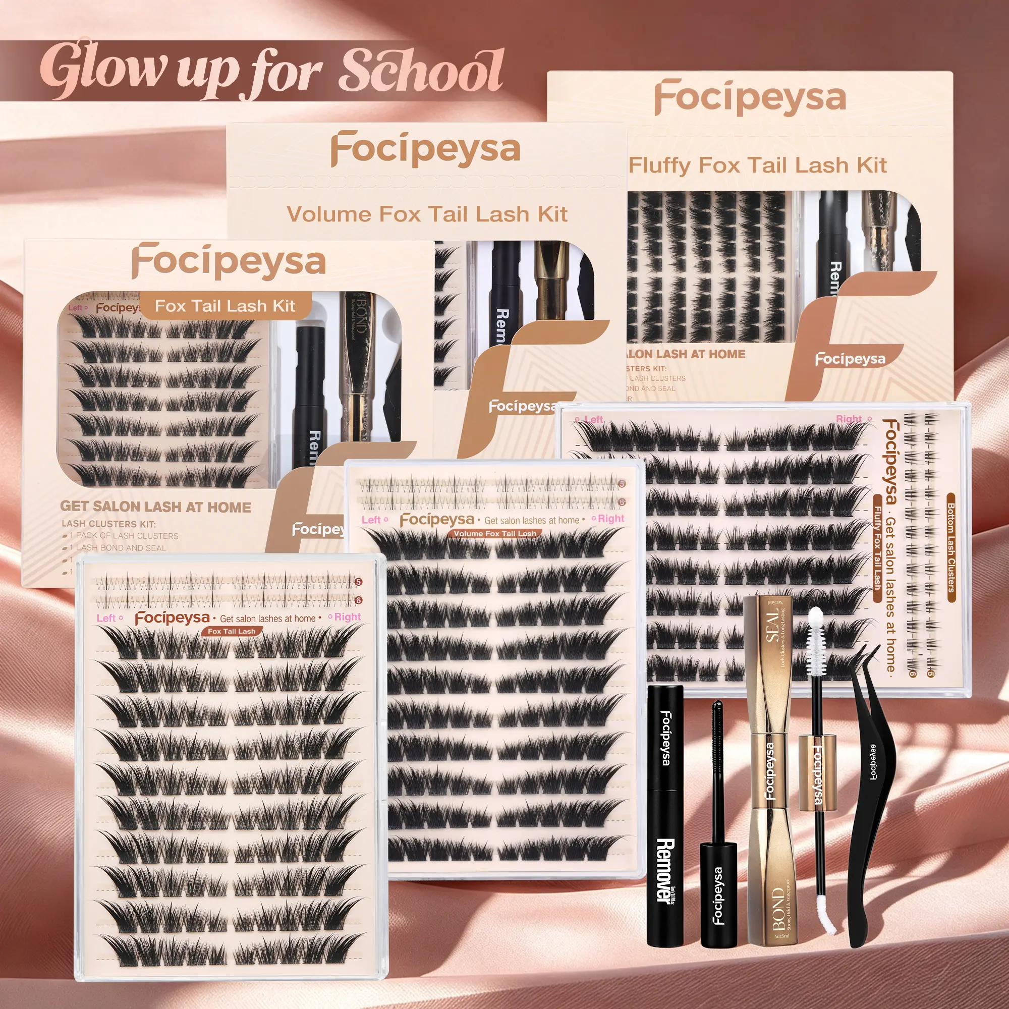 Focipeysa FoxTail Lash | LC Curl Fox Eye Lash Clusters | Ultra-Dense, Waterproof, All-Day Hold | Easy D-Curl DIY for Beginners | Get Flawless Salon Extensions at Home | Suitable for Various Makeup Styles,back to school