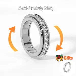 [LeBijouLab] Anxiety Ring w/ Fixed Size 5-10 For Woman | Stainless Steel Fidget Ring for Man | Non Tarnished and Waterproof Spinner Ring casual wear | Buy 1 Count Ring Get 1 Count Ring Band