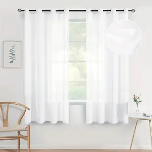 2 Panels White Sheer Curtains for Bedroom Study Room Kitchen Living Room Grommet Yarn Window Drapes Transparent Light Weight Soft Window Treatment 63 84 95 108 inches Length
