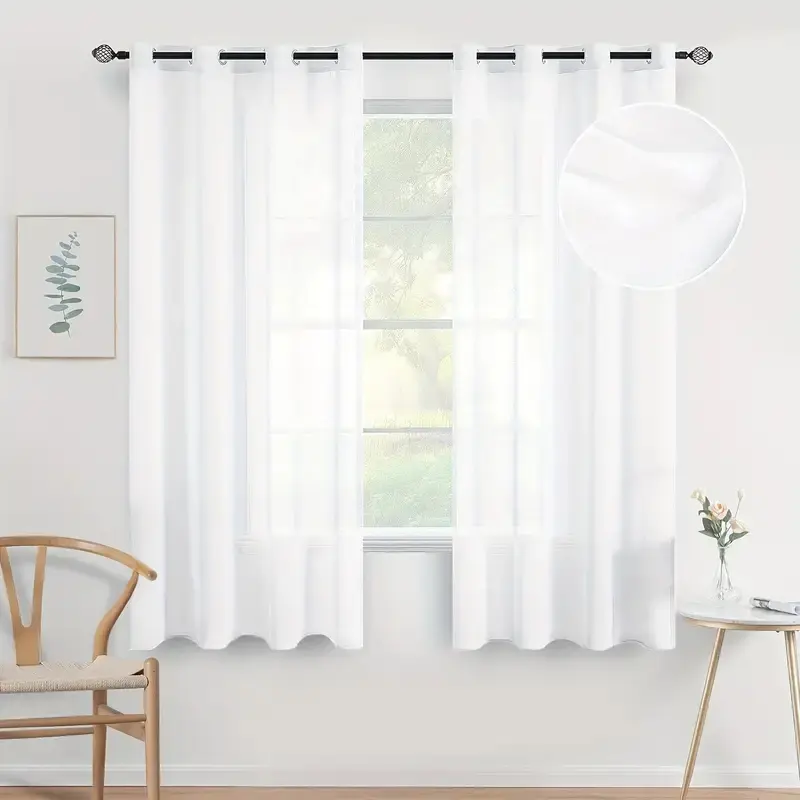 2-Panel White Sheer Grommet Curtains, Lightweight Soft Yarn Window Drapes, Transparent Window Treatment (63/84/95/108 in Length) for Bedroom, Living Room, Machine Washable for Simple Refresh