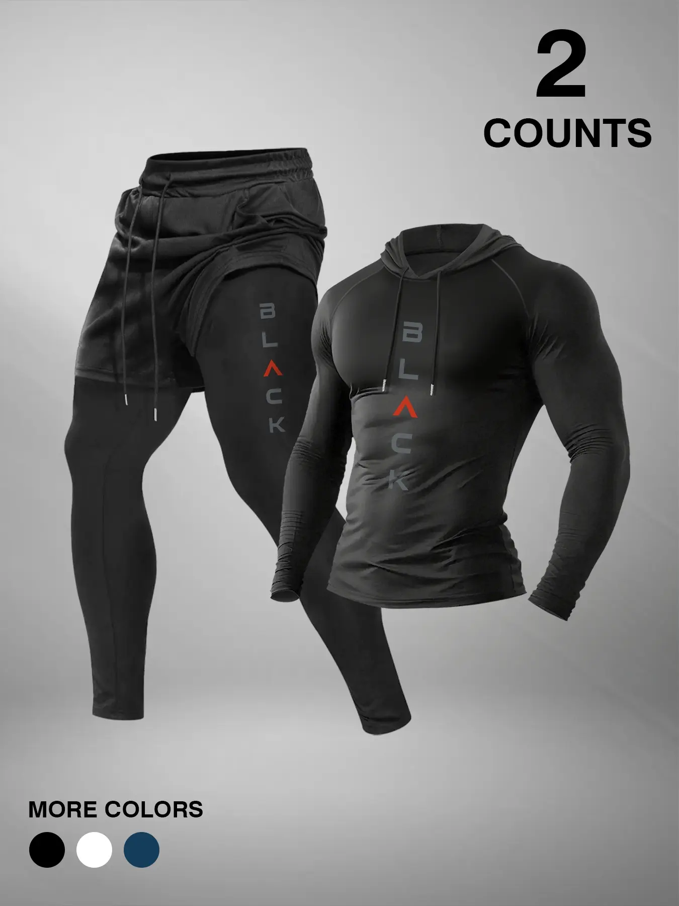Men's Hooded Long Sleeve T-Shirt Set with Faux Two-Piece Pants, Tracksuit Set, Training Tracksuit, Athletic Workout Clothing, Sporty Style, Moderate Fabric, Fall & Winter, Sweatsuit Sets, Activewear Set, Gym Workout Sportswear