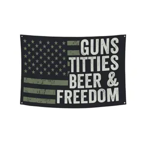 American Flag Pattern Garden Flag Guns Titties Beer & Freedom Creative Patriotic Home Decor for Garden Yard Vanity Accessories Men Giftswall decor flags