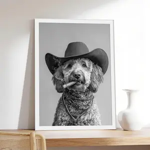 Goldendoodle Cowboy _ Western Dog Vintage Doodle, Pet & Animal Canvas Print, Minimalist & Neutral-Style Poster, Bedroom Aesthetic Wall Decor.