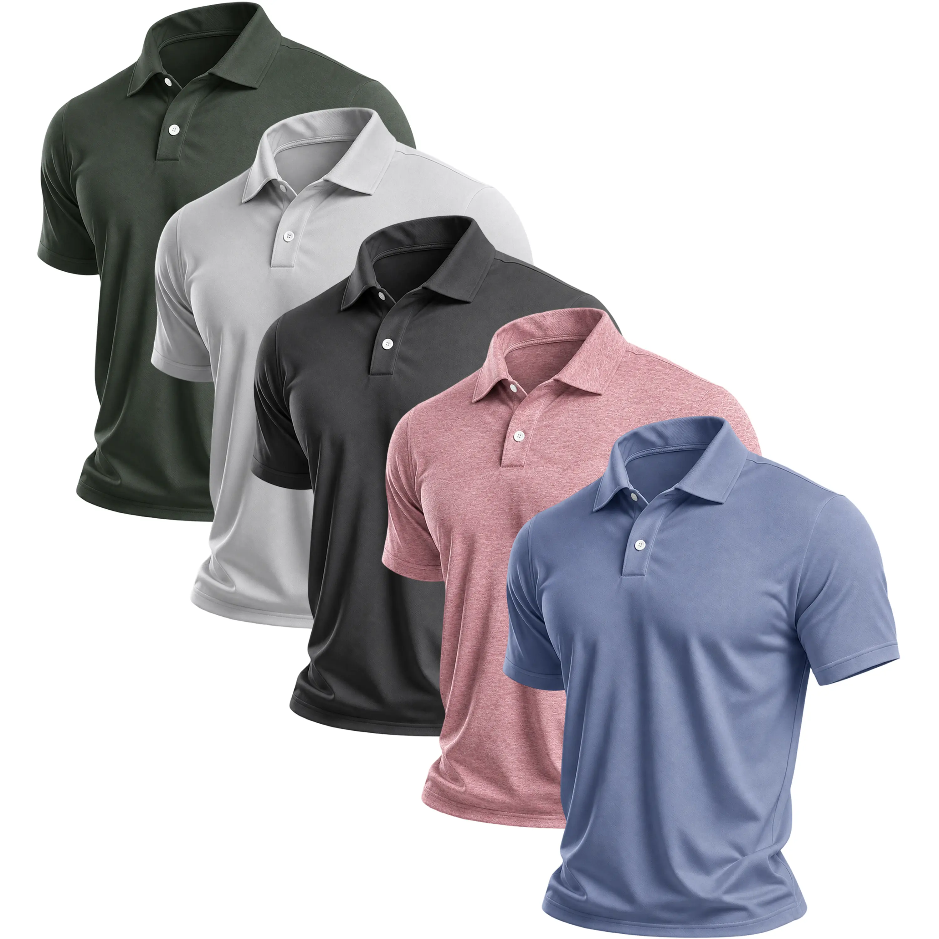 Men's Quick Dry Golf Polo, Short Sleeve 4-Way Stretch Moisture Wicking Athletic Top for Work and Tennis, Sizes S-5XL, Button