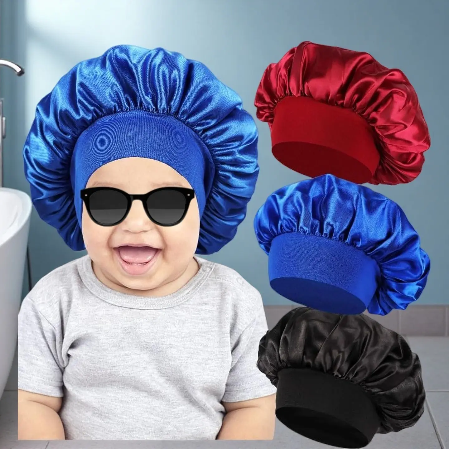 Kids' 3-Pcs Silk Sleep Bonnets, Ultra-Soft Haircare Hats for Boys & Girls, Gentle Luxury Caps to Protect Delicate Hair & Prevent Overnight Frizz