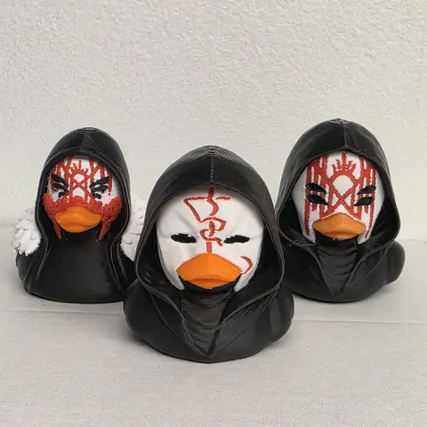 Sleep Token Vessel Duck Collector's Edition Figurine - 3D Printed PLA Plastic Unisex Cute Fantasy Statue, TPWBYT Style Masked Face Duck with Base, AI-Created Art Novelty (3-Version Multipack, Adult Figurines, Home Decor Display)