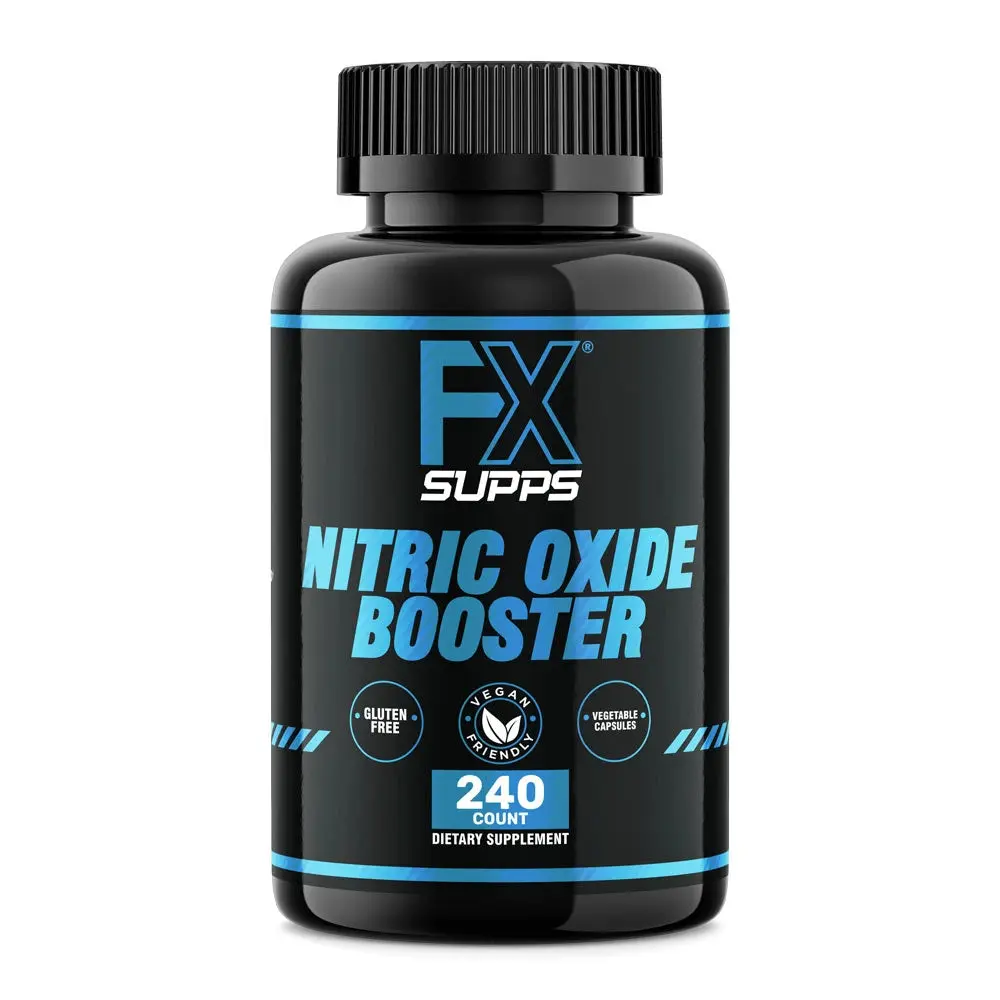 FX SUPPS Nitric Oxide Booster Pre-Workout Dietary Capsules - 240 Count Supplement with L-Arginine, Beta Alanine, Natural Protein Blend for Muscle Support, Enhanced Energy