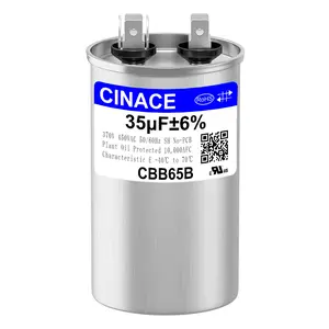 CINACE 35uF 35MFD ±6% CBB65 Dual Run Circular and Start Capacitor For Air Conditioner, AC Motor Run, Fan Start, Condenser Straight Cool, Heat Pump, Condenser Unit, HVAC, Ice Maker 370/450VAC 50/60Hz Size 100*50mm