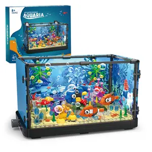 HEGOAI  Fish tank building block set, aquarium, jellyfish, turtles, building block toys suitable for home decoration, the best gift for boys and girls