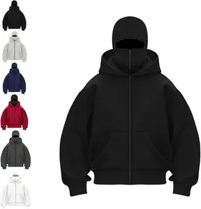 Balaclava Jacket Zip Up Fashion Double Layer Hoodie Hip Hop Outerwear for Men Women Long Sleeve Pullover Tops with Hidden Mask Sweatshirts Menswear hoodies