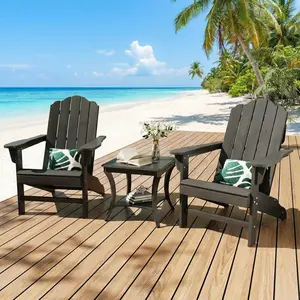 Folding Adirondack Chairs, Wood Grain Outdoor Patio Chairs with Cup Holder Wide Armrests, Weather-Resistant Plastic Lawn Chairs for Backyard, Deck, Poolside, Camping