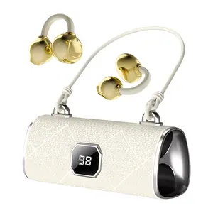 KOEPOVK X22 Fashionable Clip-On Wireless Headphones with Handbag‑Style Light‑Luxury Leather Texture, Comfortable Fit, 2025 Bluetooth 6.0, LED HD Display, HiFi Sound, Sport & Travel Ready, Perfect Gift for Girlfriend, Audio Earbuds for Music & Calls