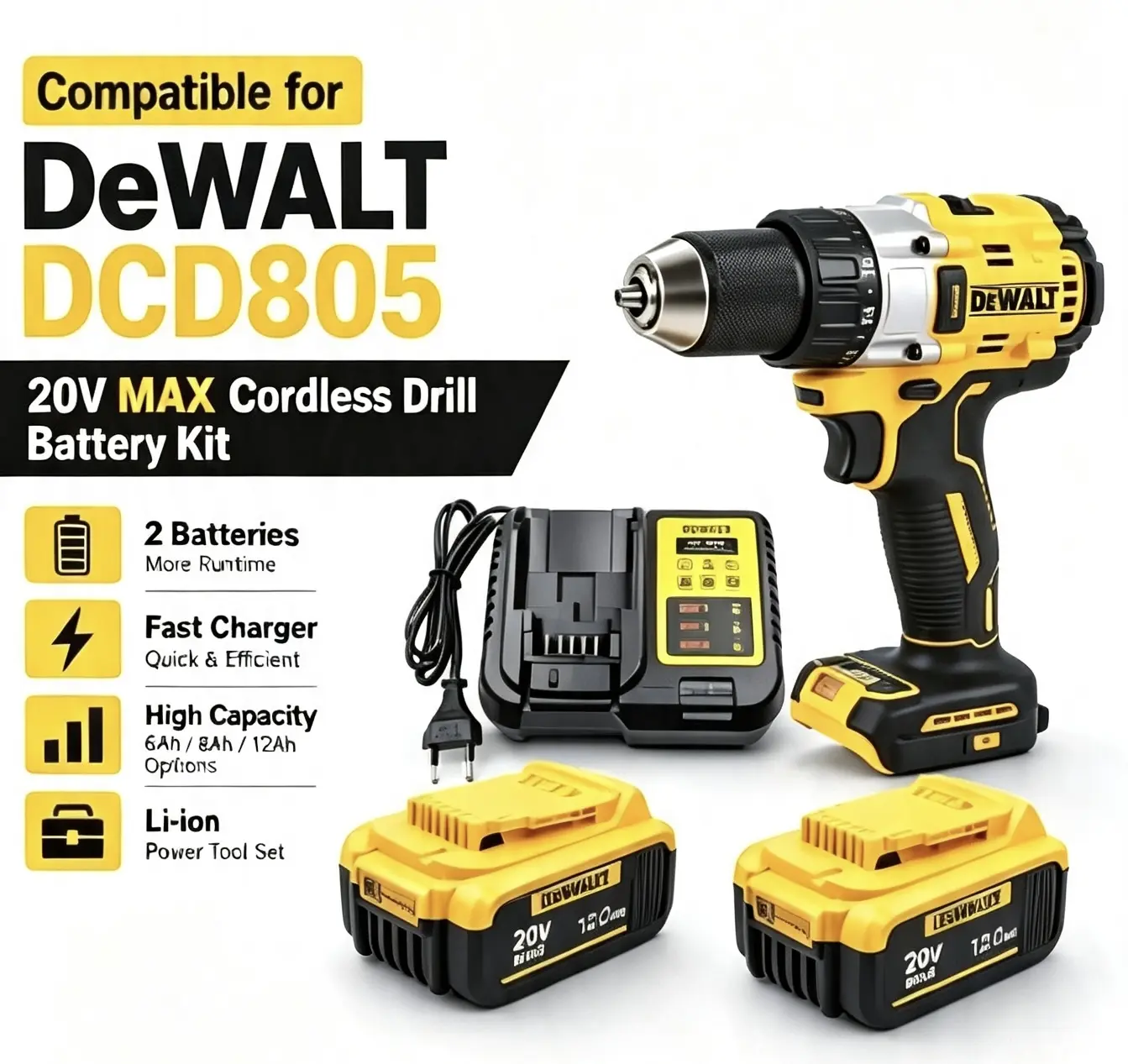 DEWALT DCD805 20V Max XR Brushless Cordless Impact Drill & Screwdriver - Compact Multi - Function Tool for Pro Grade Performance mount 20vcordless Bit decor heating speed