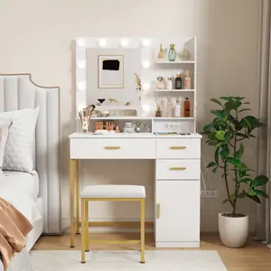Lifewit 31.5"/35.4"/38.6"W Vanity Desk with Mirror Lights Drawers, 3 Adjustable Brightness, Wooden TOP Kids Vanity Daughter Gift Mothers Day Gifts