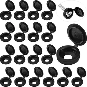 100 Pieces Hinged Screw Cover Caps Plastic Shutter Fold Screw Snap Covers Washer Flip Tops(Medium,Black)