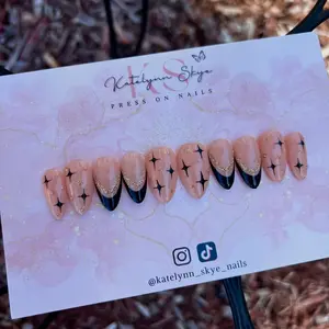 Black French Tip with Gold Accents Press on Nails