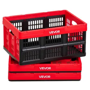 【Summervibes】VEVOR Plastic Collapsible Storage Bins, 32L 3 Packs, Stackable Folding Storage Crates with Handles, Holds 26 lbs Per Bin, Foldable Heavy Duty Containers, Space-Saving Baskets, for Home Organizing