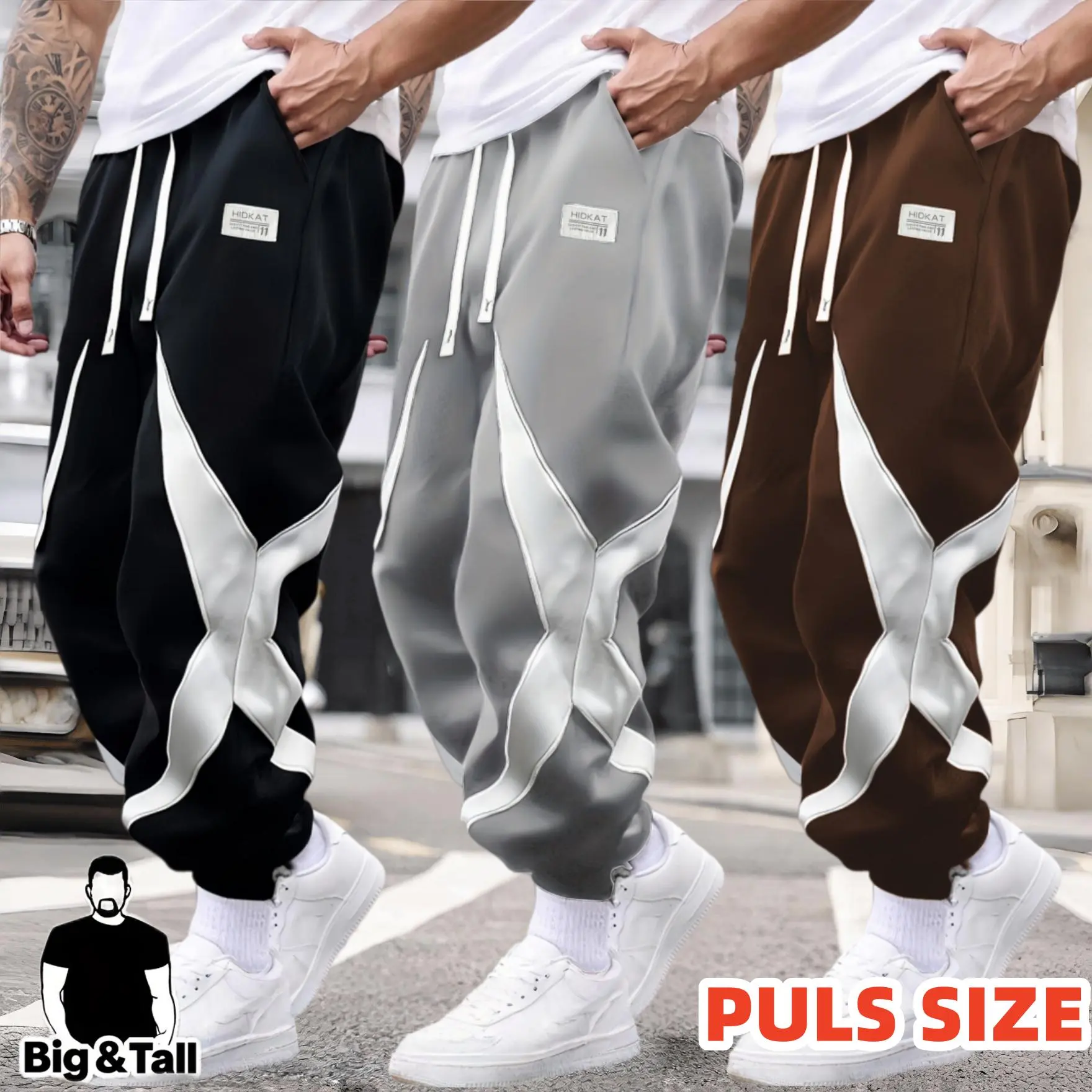 Men’s Big & Tall color-block star graphic joggers — loose-fit drawstring streetwear sweatpants, plus size