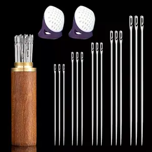 Self-threading Needle Set 30pcs Multi-purpose Household Hand Sewing Needles with Wooden Case for Home Cloth Shop Use