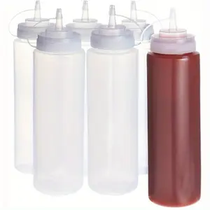 6pcs plastic squeeze bottle with pointed tip lid, 8 ounces reusable squeeze bottle, suitable for tomato sauce, mustard, barbecue sauce, seasoning, syrup, salad dressing leak proof and refillable empty sauce container, suitable for kitchen, picnic, camping