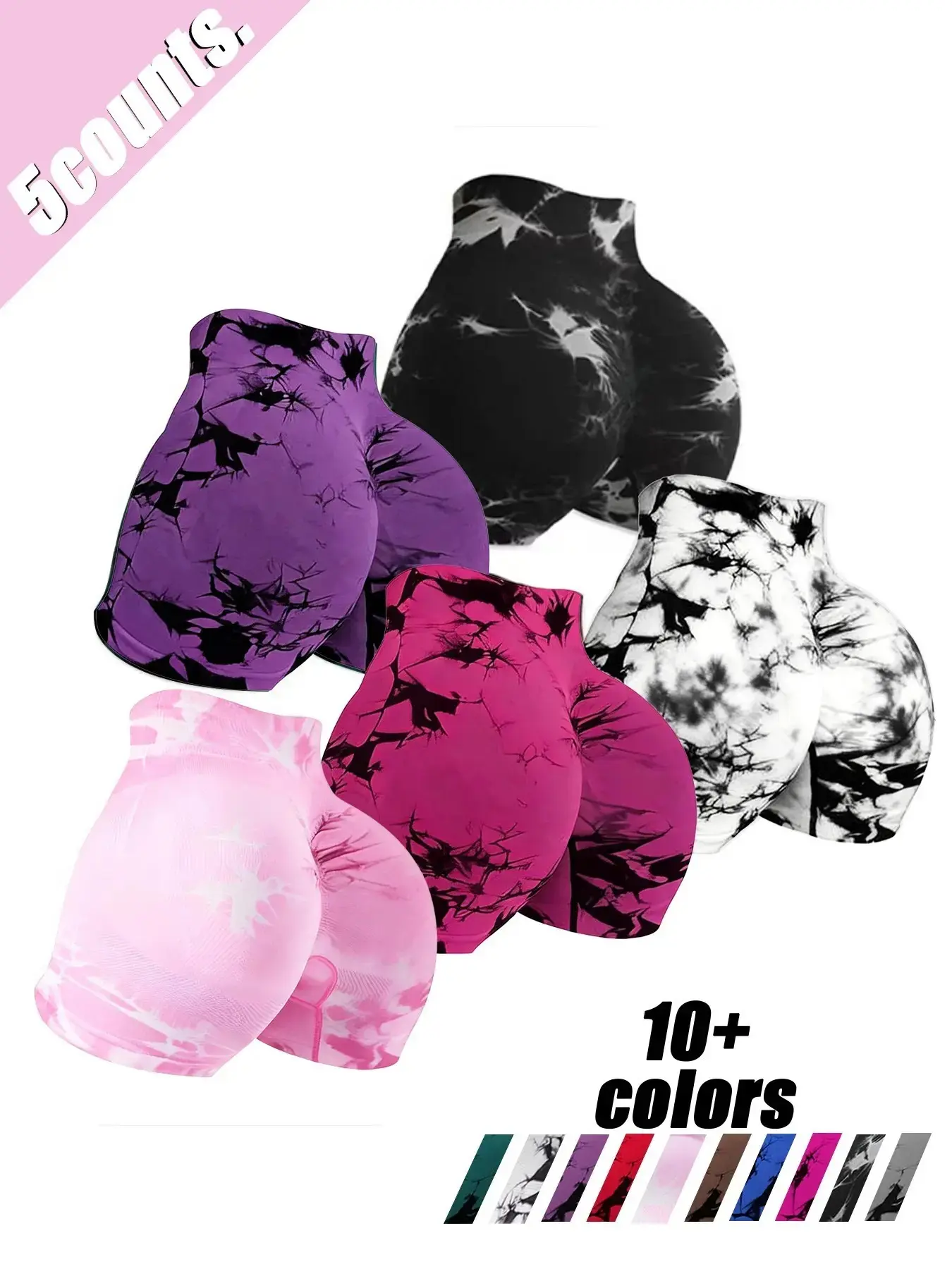 Women's High Waist Seamless Tie Dye Gym Shorts, Wide Elastic Band Gym & Cycling Workout Pants, Stretchy Soft Athletic Activewear Shorts for Women