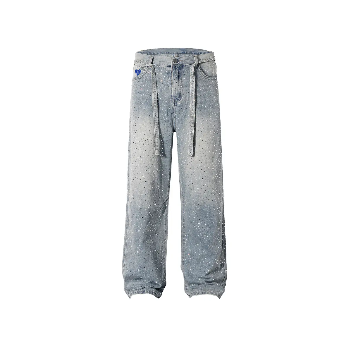 Aelfric Eden Rhinestone Jeans Y2K Wide Leg Pants Unisex Loose Oversized Trousers Casual Baggy Streetwear Denim Pants Pocket Clothes