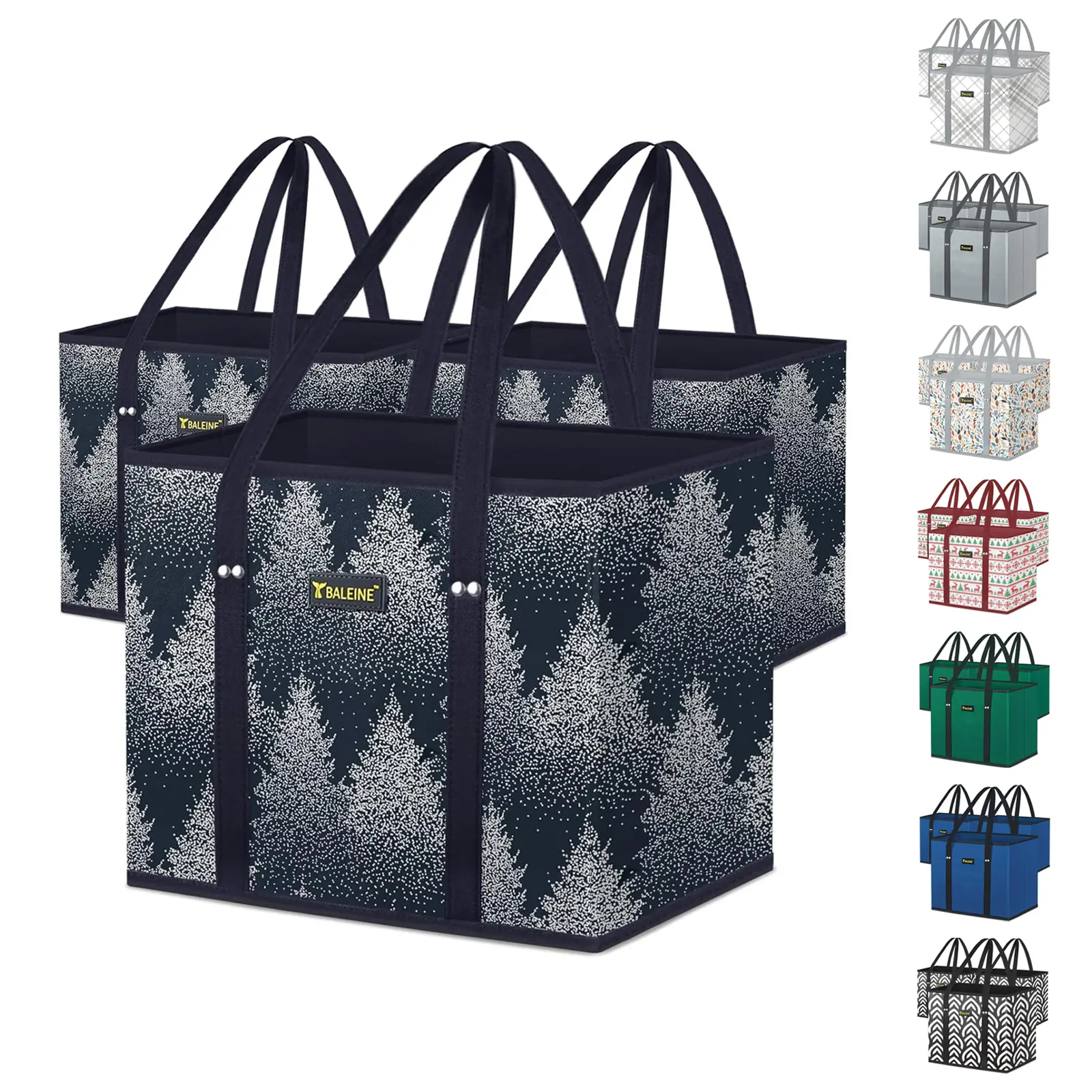 Dealsforyou 3-Pk Durable Fabric Reusable Grocery Bags - Heavy Duty, Foldable Shopping Totes with Reinforced Bottom, Reinforced Handles, Multi-Purpose Storage Bags for Home Organization, Durable Fabric Bag,dorm essentials,home decor