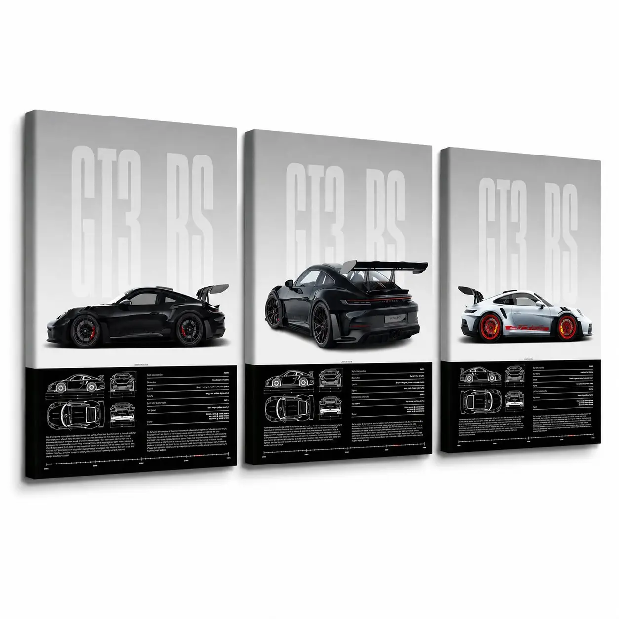 3-Piece Sports Car Canvas Wall Art, Racing Automotive Prints, Stretched Canvas with Inner Wood Frame, Modern Car Decor for Garage Man Cave Bedroom Office, Gift for Car Enthusiasts  ,   apartment dormitory poster