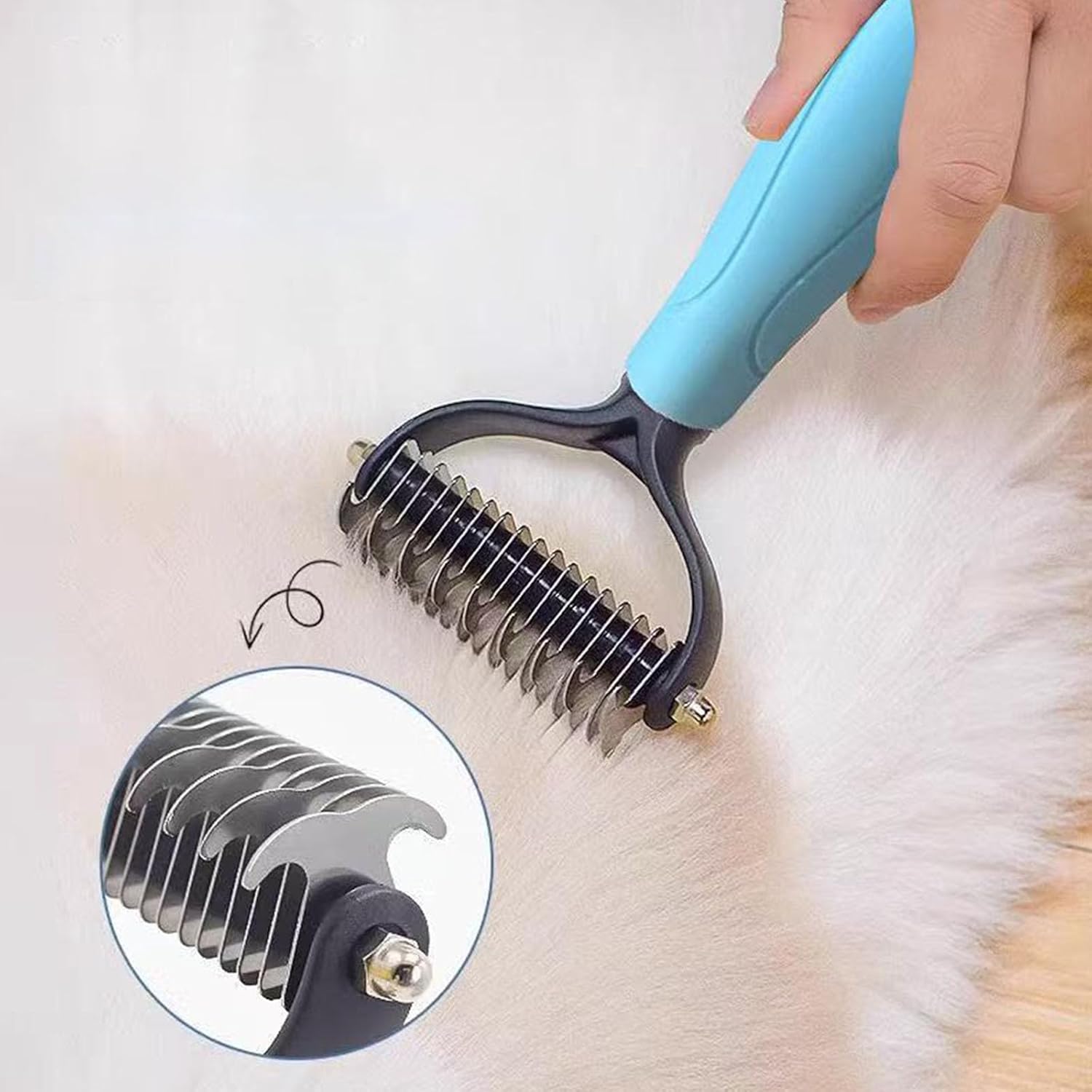 Pet Combs Professional Pet Deshedding Brush 2 Sided Dematting Dog Comb Cat Brush Rake Puppy Grooming Tools Undercoat Shedding Flying Hair(Blue and Pink),Summervibes