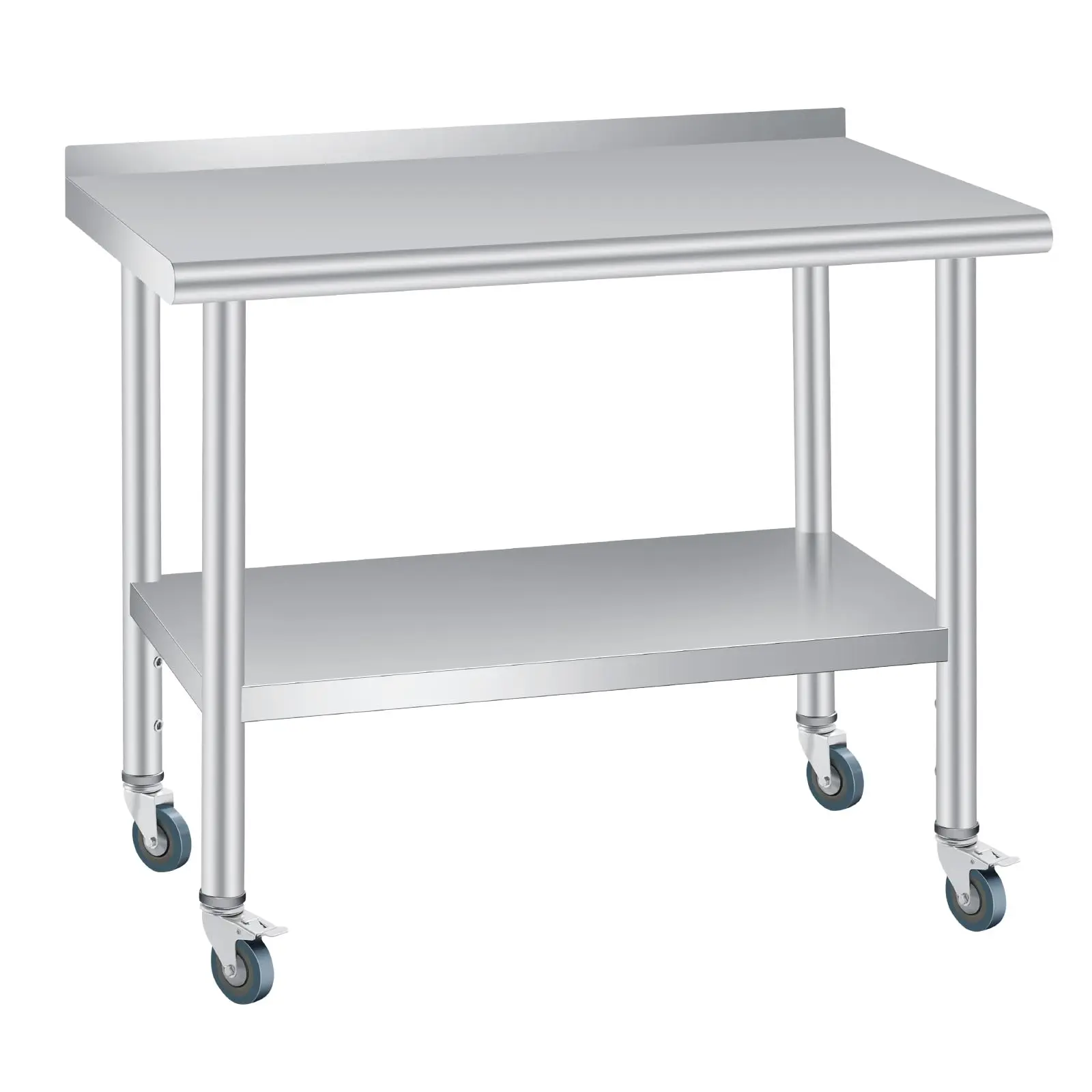 Garvee Stainless Steel Prep Table, 48 x 24 Inches, with Backsplash, Adjustable Undershelf and Caster Wheels, Commercial Heavy Duty Table with Adjustable Under Shelf for Outdoor Use,Restaurants,Hotels,Works