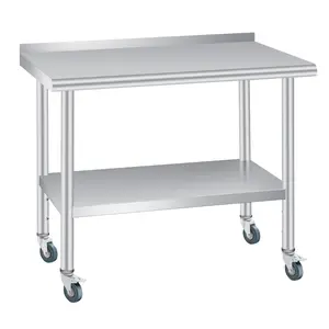 Garvee Stainless Steel Prep Table, 48 x 24 Inches, with Backsplash, Adjustable Undershelf and Caster Wheels, Commercial Heavy Duty Table with Adjustable Under Shelf for Outdoor Use,Restaurants,Hotels,Works
