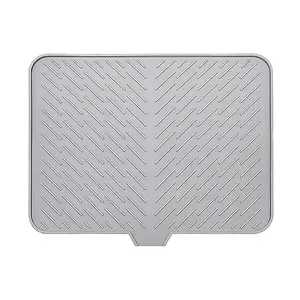 Silicone Large Size Dish Drying Mat with Built-in Drain Lip Dish Drainer Mats for Kitchen Counter Easy-Clean High Temperature Resistance Coasters