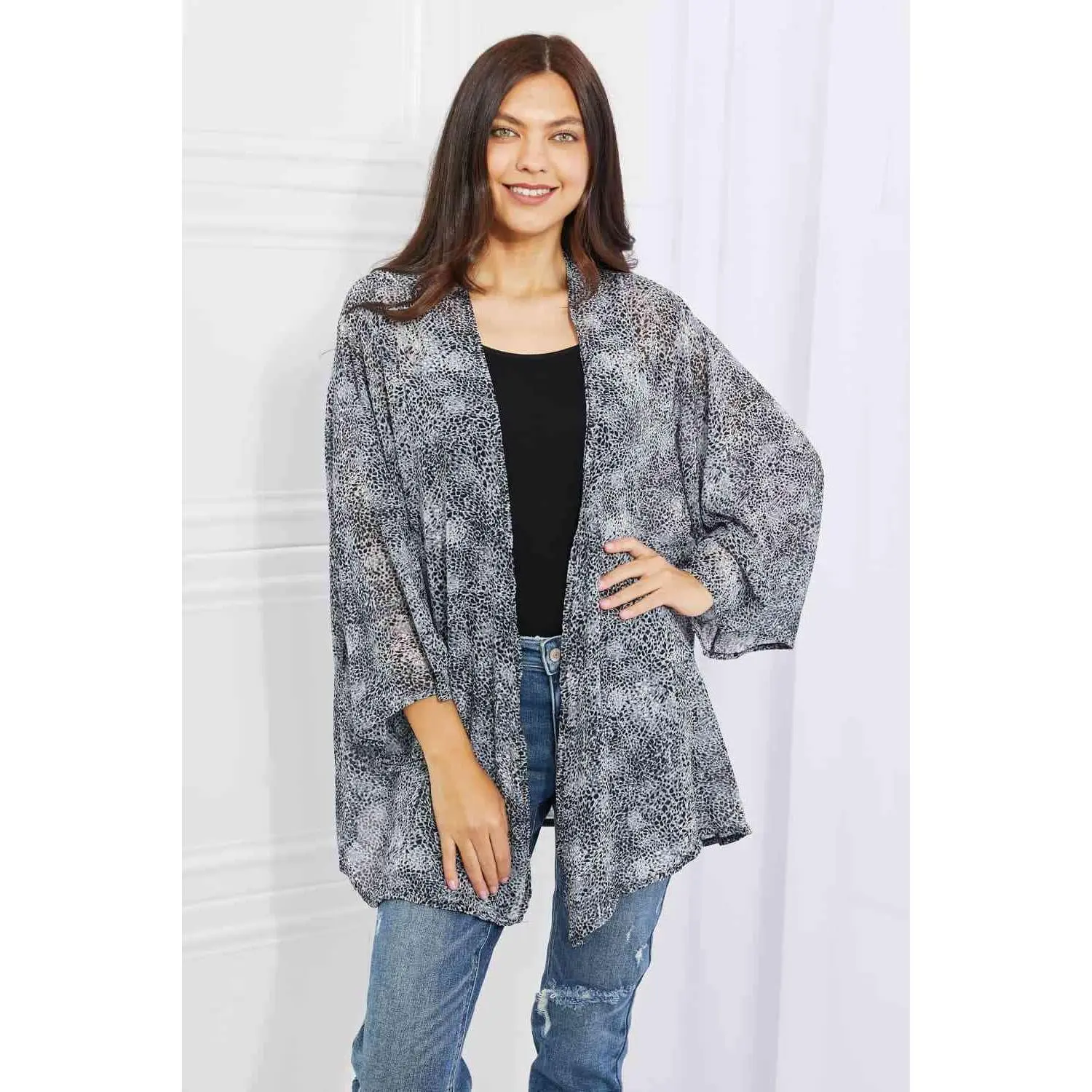 Melody Full Size Snake Print Chiffon Kimono