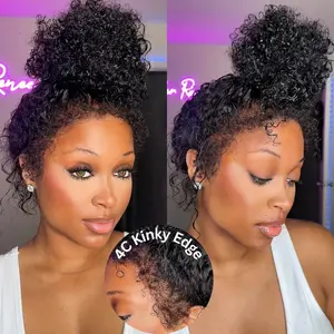 Subella Hair 4C Edges Glueless Curly Wigs HD Lace Front Wig With Curly Baby Hair Realistic Hairline 220% Density Pre Bleached