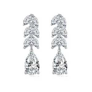【#189 Pear dangler】Moissanite earrings  with 925 Sterling Silver Synthetic Moissanite