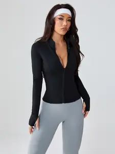Women's Fleece Lined Zipper Jacket, Sporty Tight-Fitting Yoga Running Gym Coat, Small Stand Collar, Fall & Winter Wear, Yoga Jacket Top