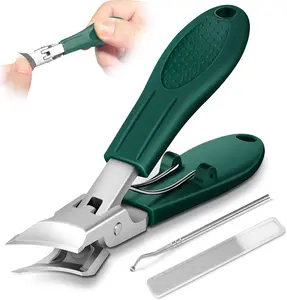 Eagle Beak Beveled Nail Clippers, Upgrade Stainless Steel Wide Jaw Opening Anti-Splash Nail Clipper Set of 3-Piece, Long Handle Angled Head Toenail Clippers for Ingrown & Thick Toenails, for Men Women.No-Splash Nail Clippers