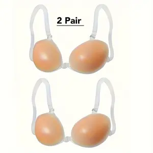2 Pairs Sticky Silicone Bra Lightweight Strapless Push Bra Adhesive Seamless Invisible Perfect for Women Underwear Suspenders or Backless Outfits