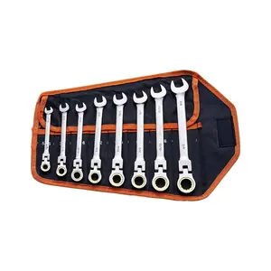 VEVOR 8 PCS SAE Flex-Head Ratcheting Wrench Set (5/16"-3/4") with Roll-up Pouch, Multifunctional Ratchet Combination Wrenches, Mechanic & Automotive Tools, Tools and Gadgets